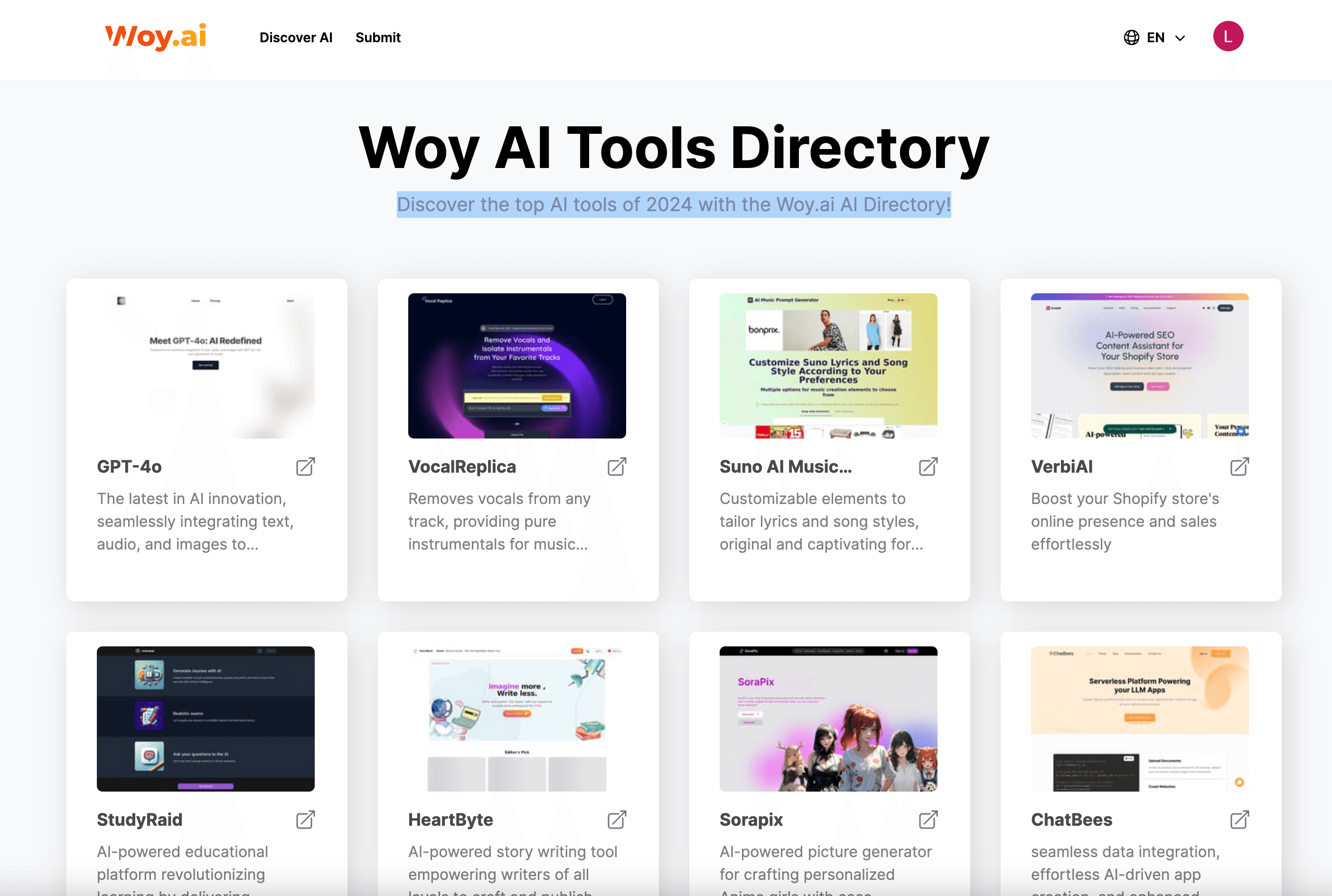 Woy.ai (AI tools directory) - AI tool screenshot and preview